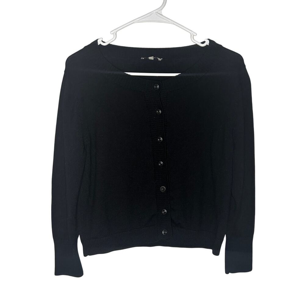 Santorelli Women Medium Black Cardigan Sweater Wool Normcore Casual Career Work